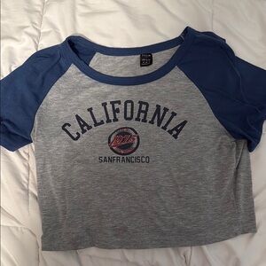 Blue and Gray Cropped Tee with California Design